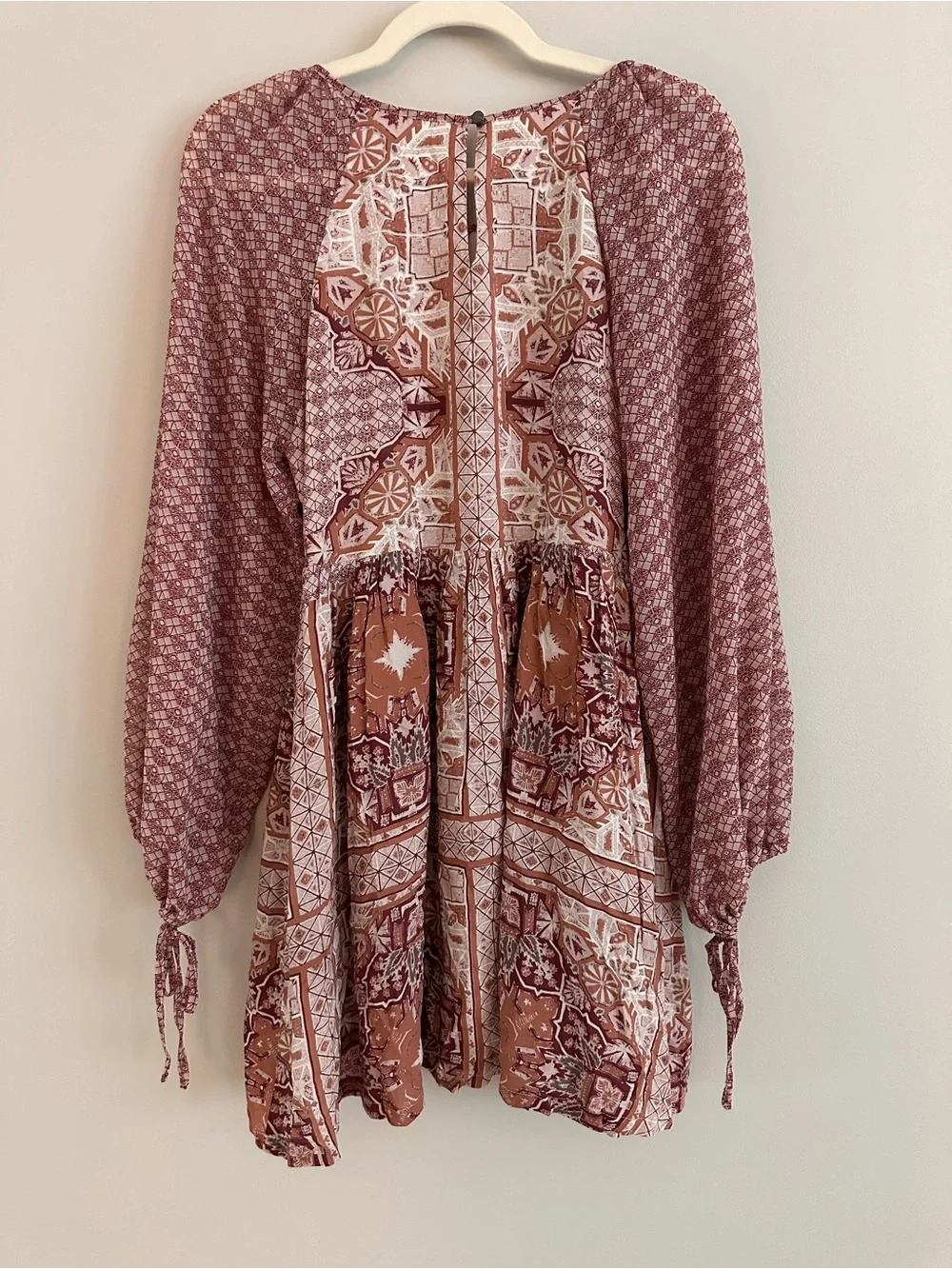 Free People Oksana Mini Dress Boho Paisley Pink Print Long Sleeve Size 6